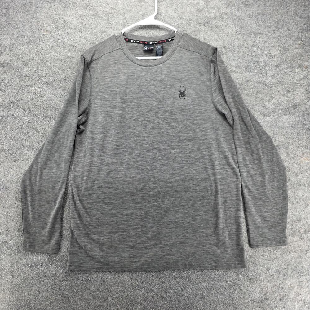 Spyder Active Shirt Mens L Gray Long Sleeve Crew Neck Moisture Wicking Stretch
